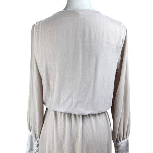 Young Fabulous & Broke Kahri Neutral Cream Velvet Mini Long Sleeve Wrap Dress - Picture 8 of 14